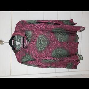 Bon Worth XL burgundy red and green sheer blouse